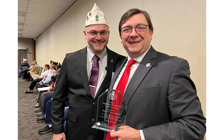 President Troy Jackson, D-Allagash with Leroy McKenzie, commander of American Legion District 17 and the Smart Soucie Post 176 in Eagle Lake. (Courtesy photo)
